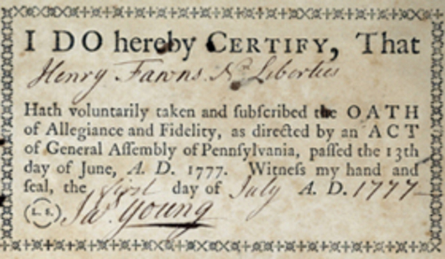 Pennsylvania Enacts Oath of Allegiance for German Immigrants