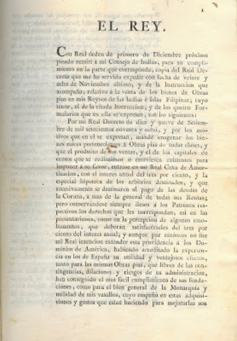Se expide la Real cédula sobre enajenamiento de bienes raíces y cobro de capitales y obras para la consolidación de vales reales.