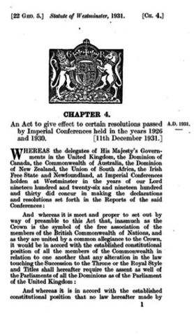 {Documents Acts & Treaties} - Statute of Westminister