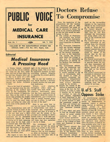 (Provincials Notes) July 1, 1962 Medical Care Insurance Act