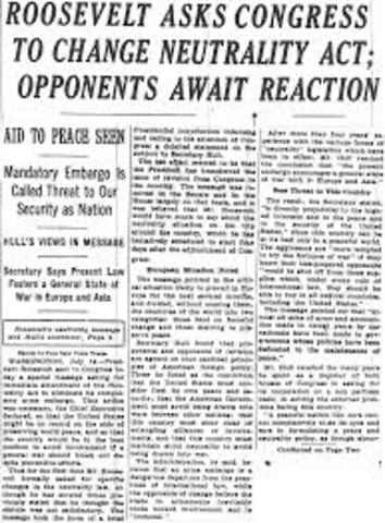 Neutrility Act of 1937 - Franklin D. Roosevelt