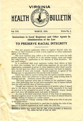 State of Virginia passes the Racial Integrity Act