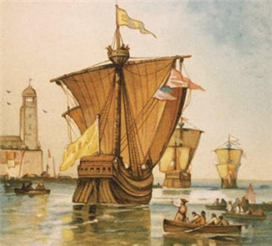 Christopher Columbus sails to America