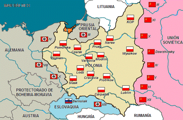 Prusia Oriental, Posen y Dantzing (bajo la Sociedad de Naciones) pasaron a Polonia