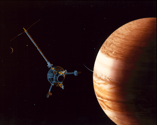 The Gallileo probe began transmitting data from Jupiter