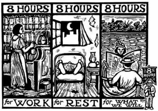 Over 300,00 workers demonstrate on behalf of an 8 hour work day.
