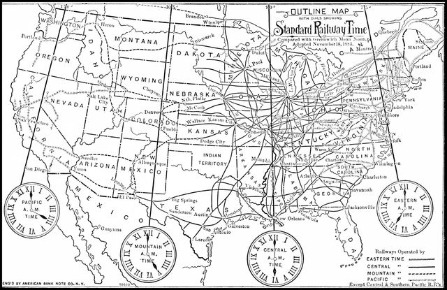 Railroads in the United States and Canada adopt a system of standard time.