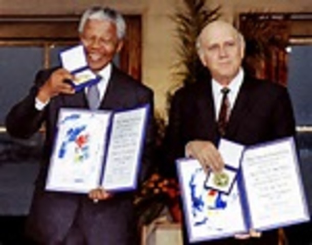 Nelson Mandela is awarded the nobel peace prize