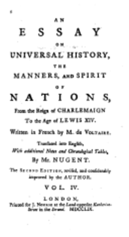 Voltaire publishes Essay on the Customs and the Spirit of the Nations