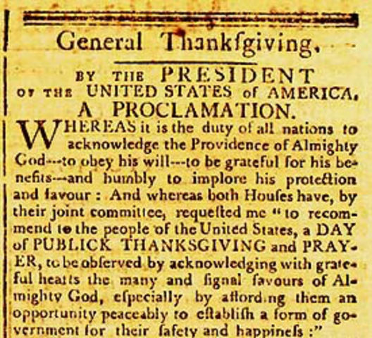 Proclamation for National day of Thanksgiving