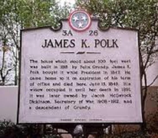 James Polk died on June 15, 1849 in Nashville, Tennessee