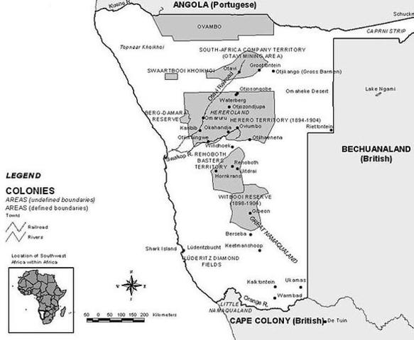 German flag first raised in south-western Africa in recognition of the Reich's protection of Luderitz's private empire.