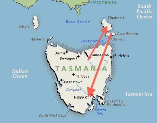 From 1832 the surviving 200 or so Aborigines were transported to an open air prison at a place called Wybalenna, on Flinders Island in Bass Strait.
