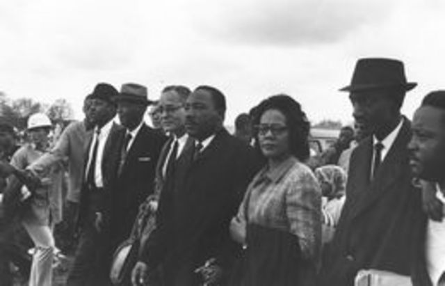 King leads a march of black sanitation workers in Memphis, Tennesse