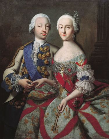 Catherine marries Peter III, becomes Russian royalty.