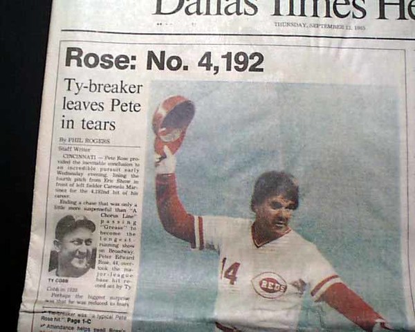 Pete Rose breaks Hit Record by passing Ty Cobb
