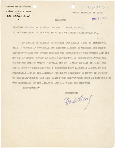 Ho Chi Minh writes letter to Truman