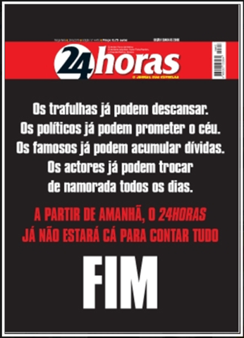 Jornal "24 Horas" encerra as portas