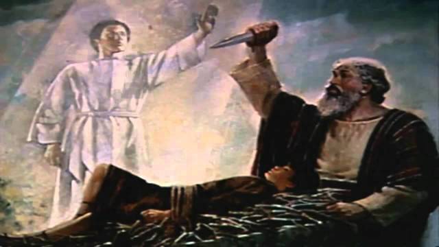 Abraham sacrifices Isaac.