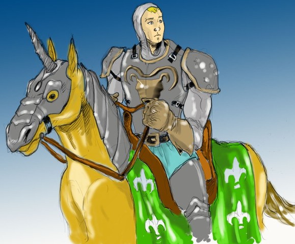 O cavaleiro espera para embarcar num navio para ir para a sua terra.