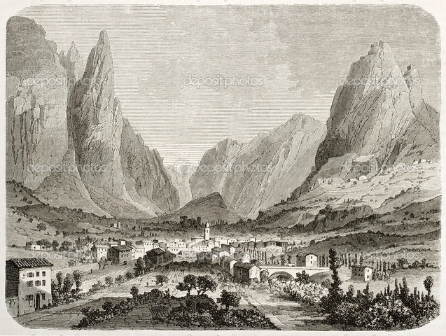 Caminhou por terra até que chegou a uma pequena povoação.