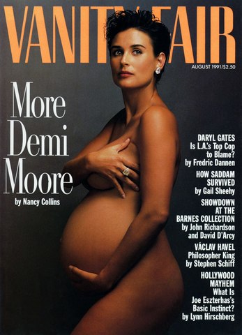 Causa revuelo su portada con Demi Moore embarazada y desnuda.