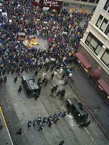Protests in Seattle against the WTO turn violent. For the first time in 30 years police are called out to subdue a crowd of protesters