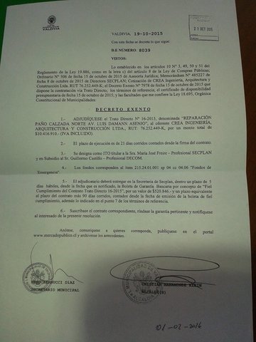 Se le adjudica el proyecto a la constructora CREA LTDA.