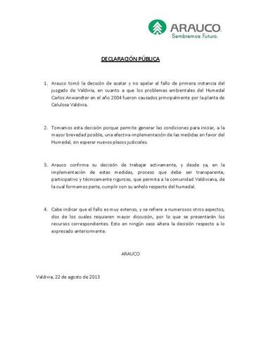 Celulosa Arauco reconoce públicamente daño ambiental al Santuario de la Naturaleza en Valdivia