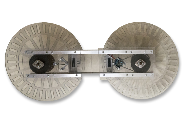 The 1st prototype, 60 lbs. , floating above the creators floor