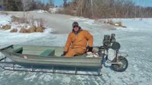 Due to lack of ice green landish hunters have to use load motor boats to get to seals making it harder to sneak up on them