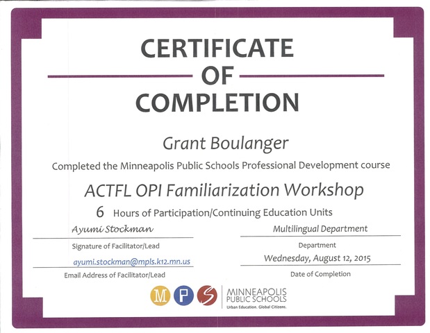 ACTFL OPI Familiarization Workshop