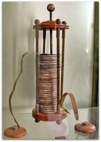 Alessandro Volta creates a wet battery called the Voltaic Pile