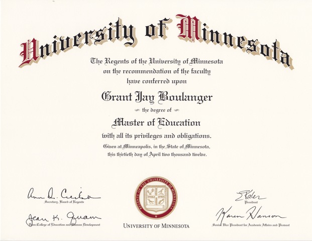M.Ed. University of MN, Curriculum and Instruction