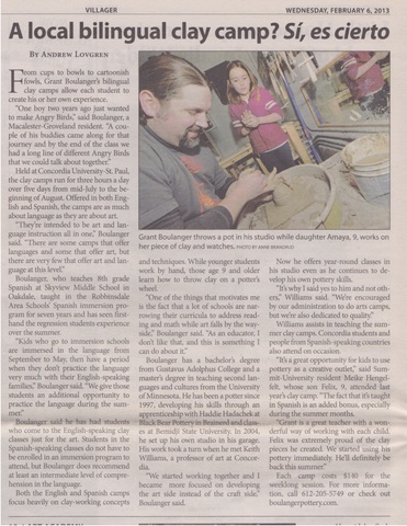 St. Paul Villager Article: Local Bilingual Clay Camp