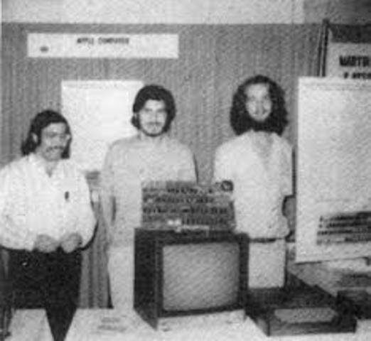 Steve Jobs and Steve Wozniak show off the Apple I in a computer festival in atlantic city