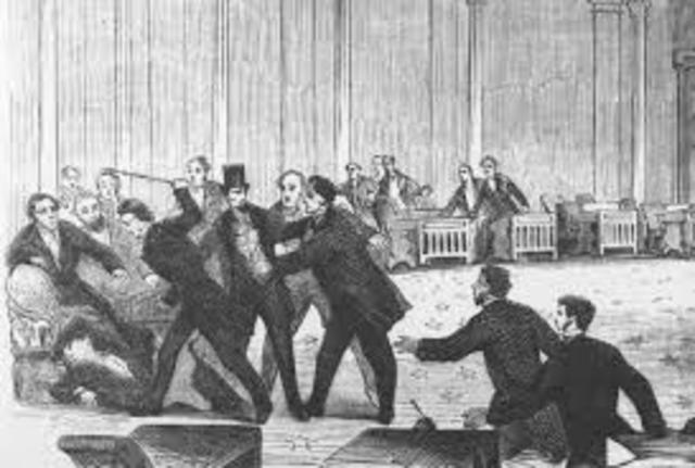 Charles Sumner is attacked by Preston on the floor of the Senate.
