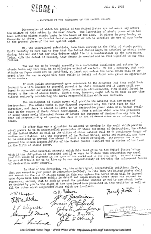 Petition for the Atomic Bomb