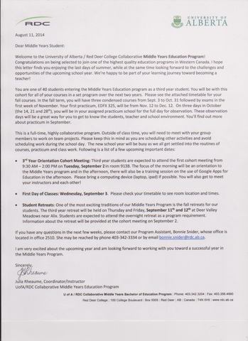 Accepted into the Middle Years Program!