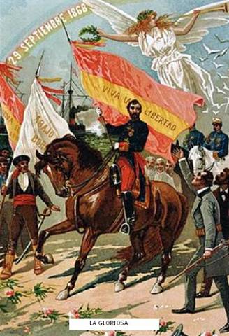 Revolución:  “La Gloriosa”. Exilio de Isabel II