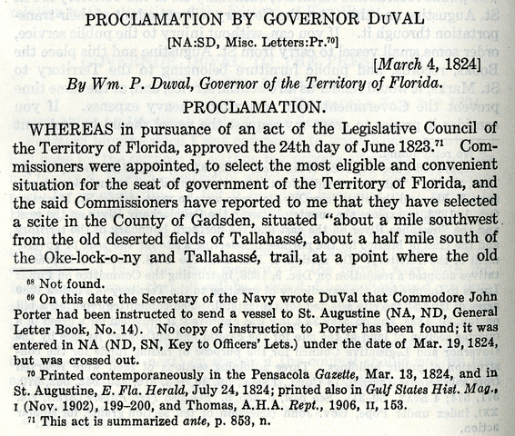 Tallahassee became the territorial capital