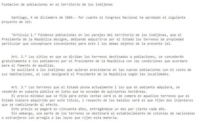 Ley para la Fundación de poblaciones en el territorio de los indigenas