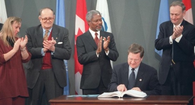 Canada is one of the first countries to sign the Land Mine Ban Treaty