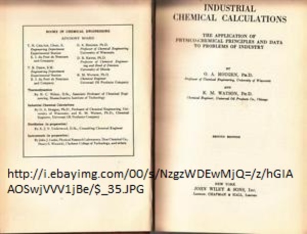 Publicación del libro ''Industrial Chemical Calculations'' por O.A. Hougen