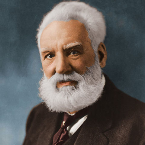 Alexander Graham Bell displays his device at the Philidelphia Centennial Exposition
