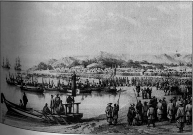 Commodore Perry and his fleet arrive at the Japanese capital, Edo.
