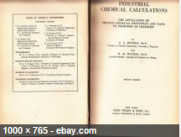 Se publica Industrial Chemical Calculations de O.A. Hougen y K.M. Watson (1931)