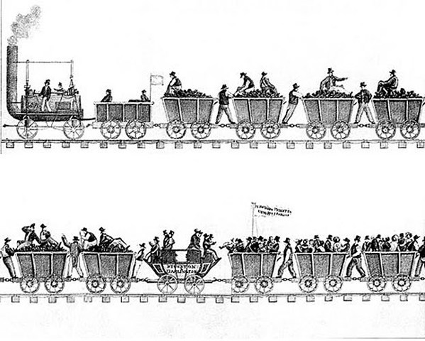 Primer tren miner amb màquina de vapor entre Stockton y Darlington
