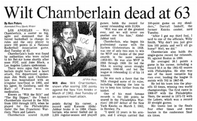Wilt Chamberlain Dies
