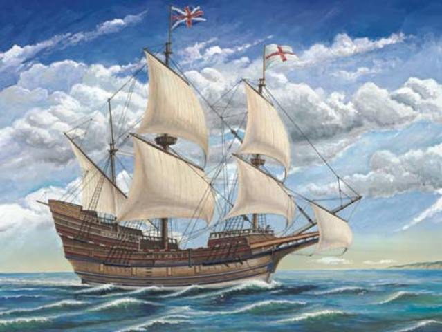 The Mayflower lands at Plymouth Rock, Massachusetts